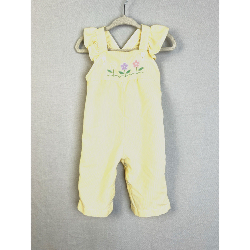 Vintage 80's Romper Overalls Health-tex Baby Girl 6 Mos Yellow Embroidered